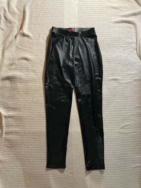 Black Faux Leather Pants Pull On Fitted Skinny Leg